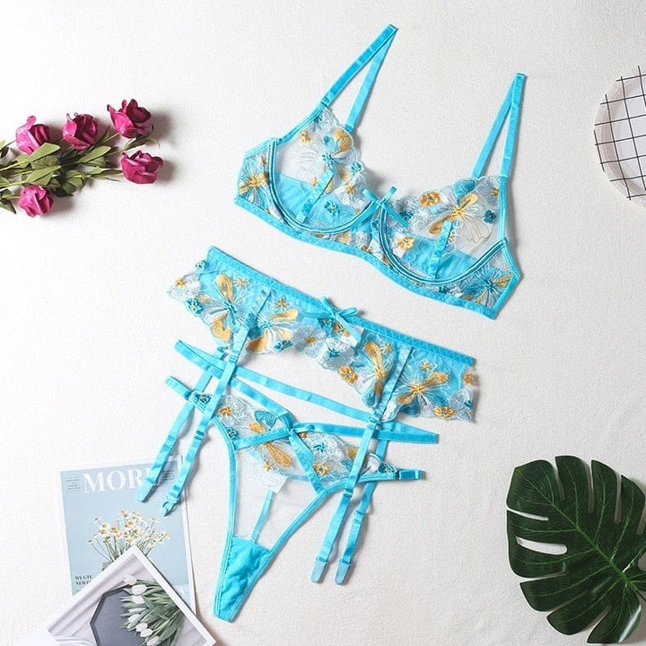 Conjunto de lencería con encaje floral Malaga-Laurene.es