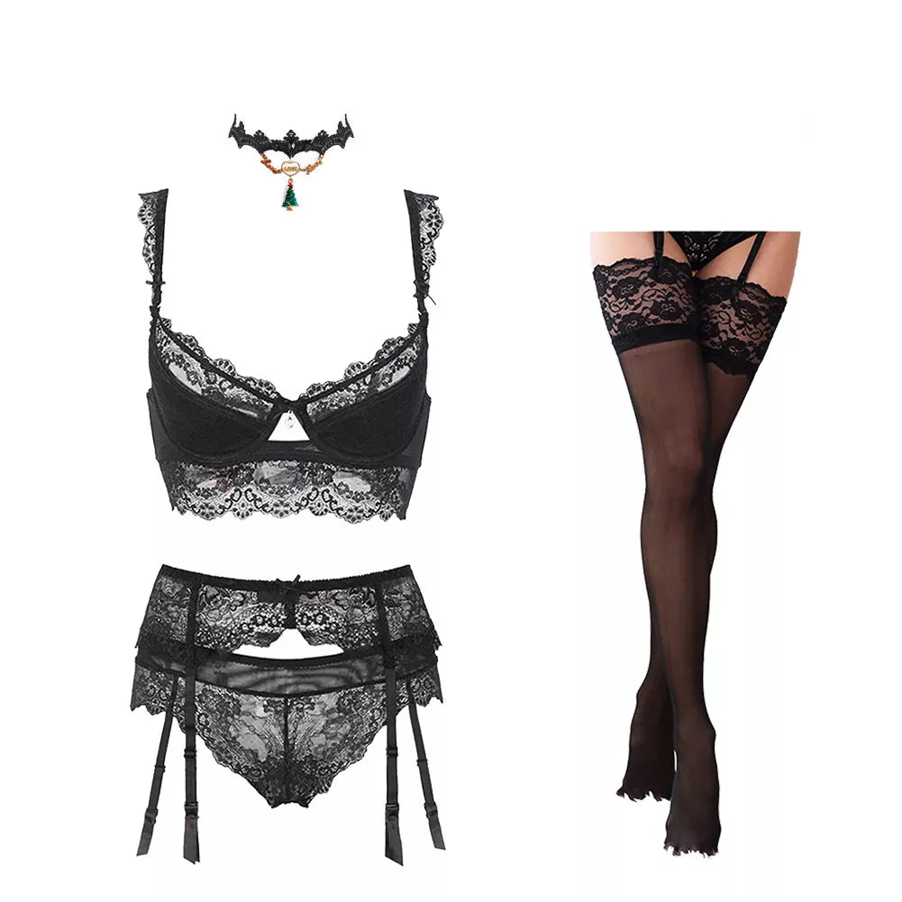 Conjunto de lencería navideño con choker