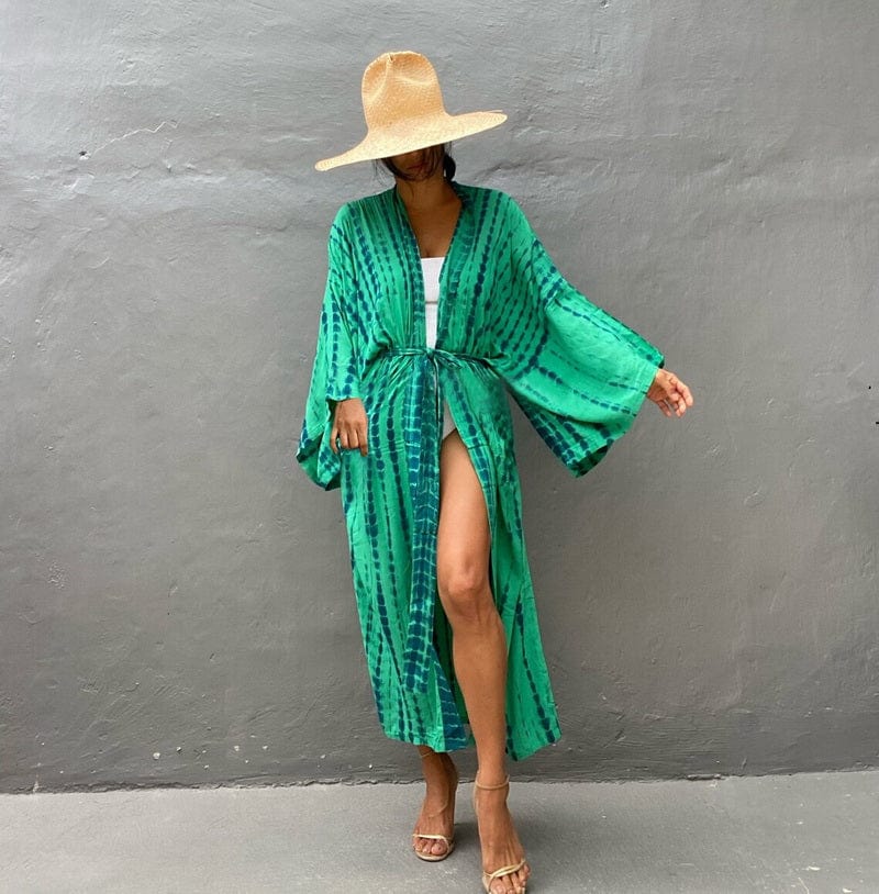 Kimono largo de playa con estampados-Laurene.es