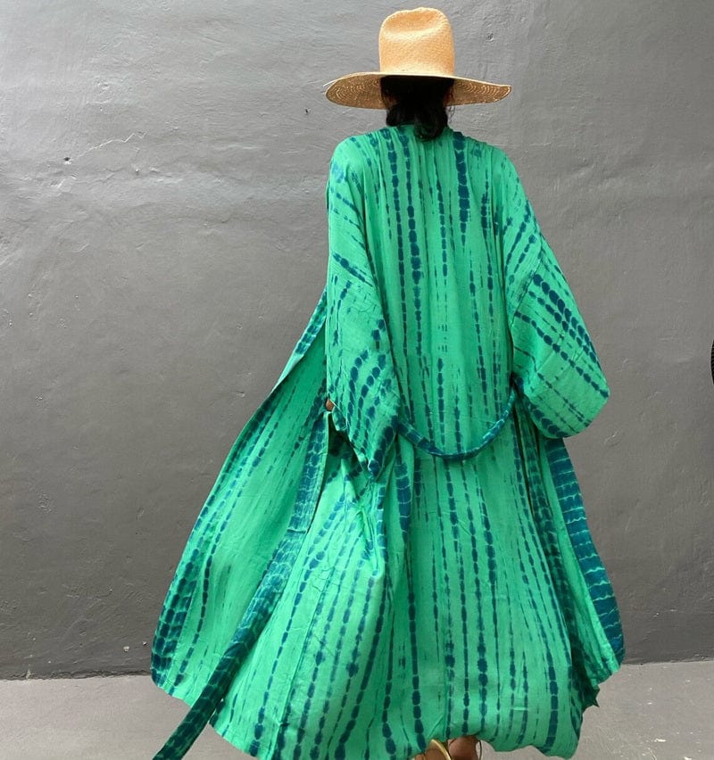 Kimono largo de playa con estampados-Laurene.es