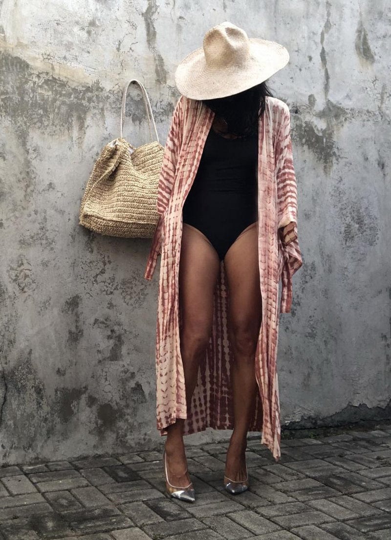 Kimono largo de playa con estampados-Laurene.es
