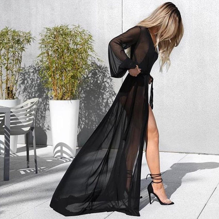 Kimono playero de malla transparente-Laurene.es