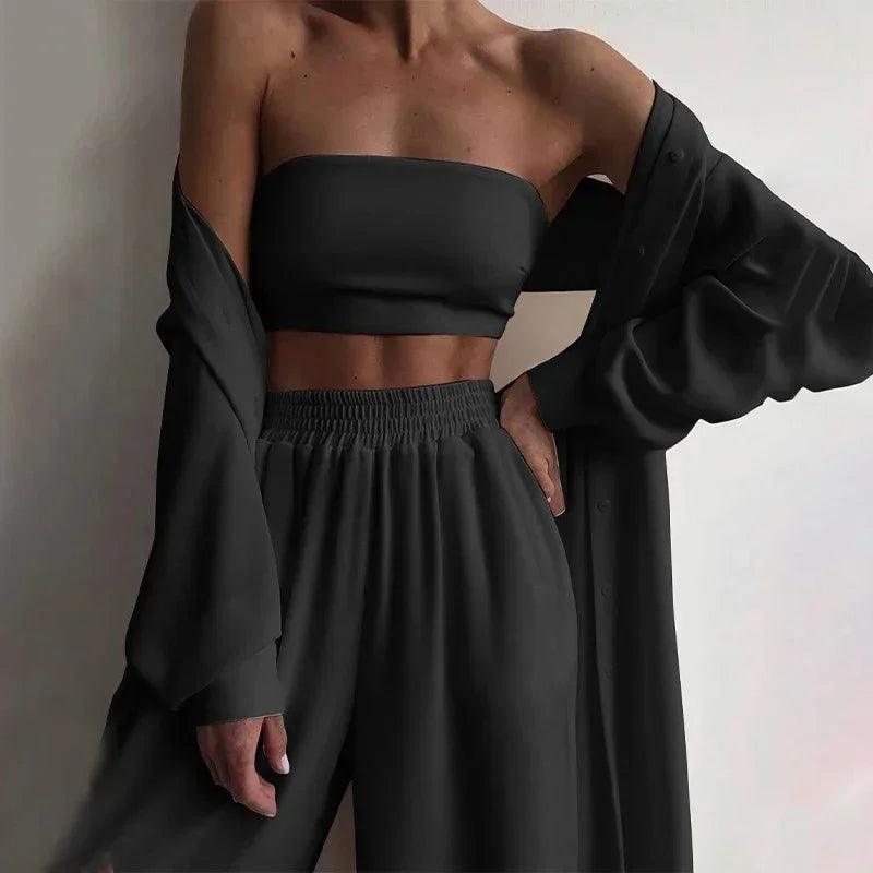 Conjunto de 3 piezas con cárdigan elegante