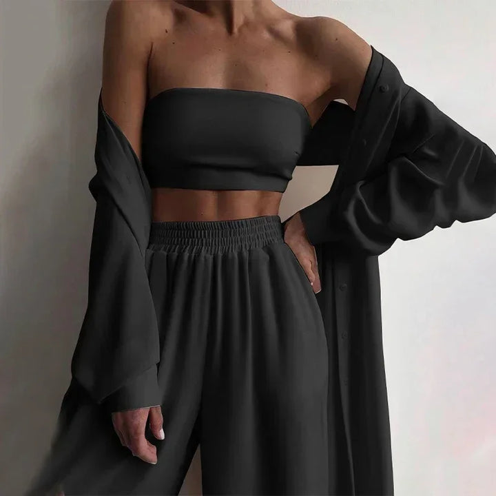 Conjunto de 3 piezas con cárdigan elegante