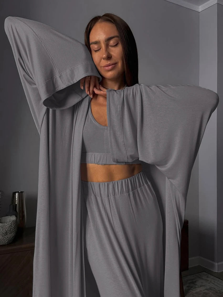 Conjunto gris de casa con kimono largo