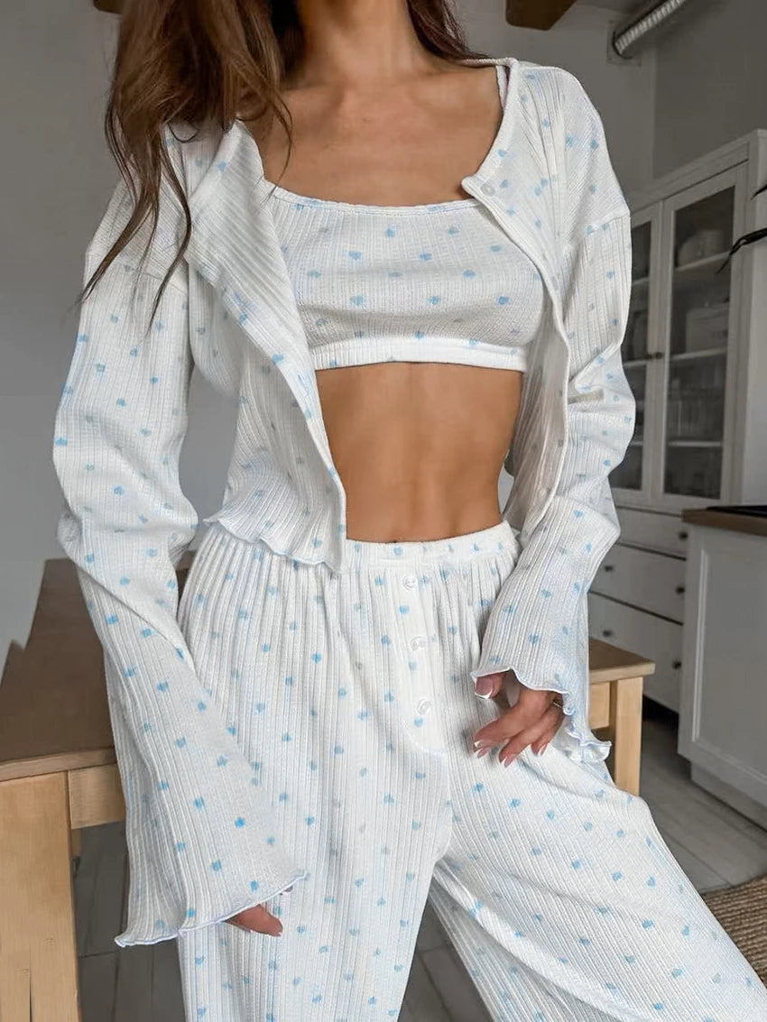 Pijama acanalado con estampado azul