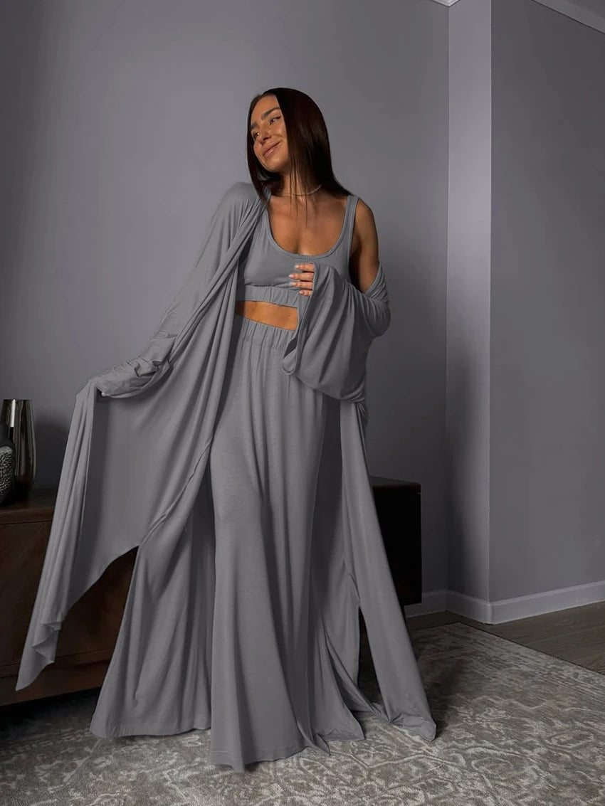 Conjunto gris de casa con kimono largo