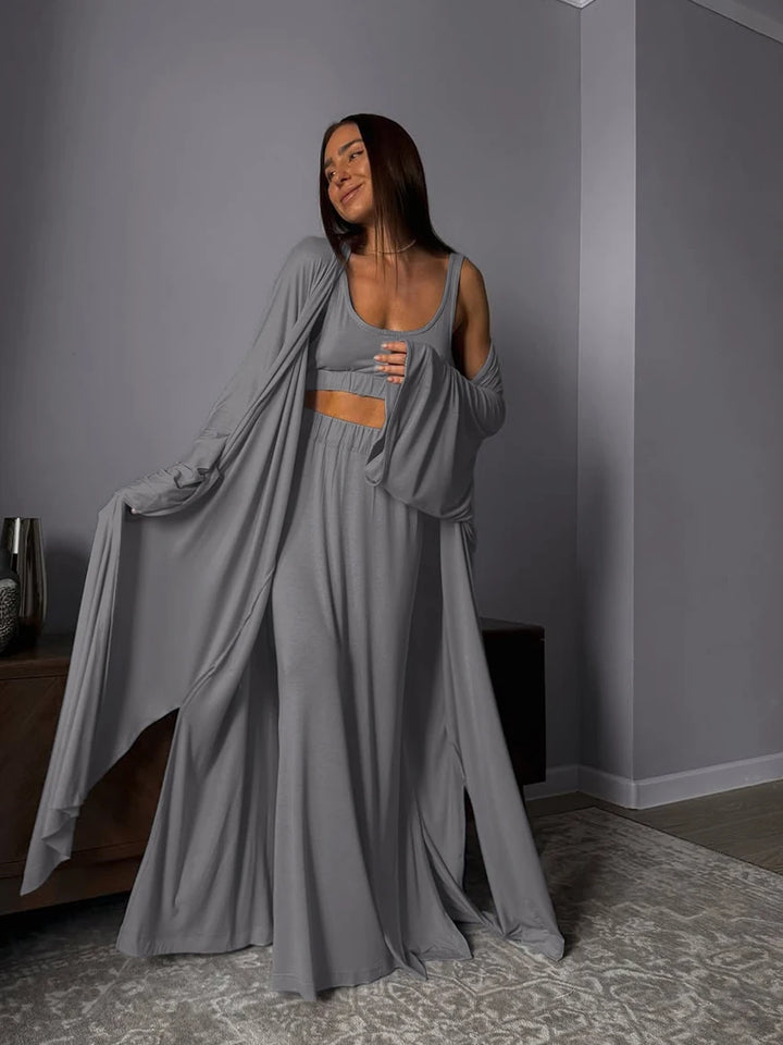 Conjunto gris de casa con kimono largo