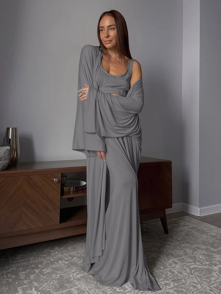 Conjunto gris de casa con kimono largo
