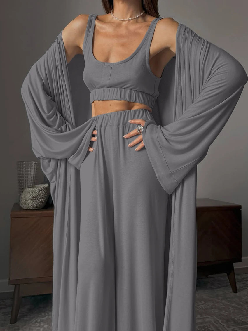 Conjunto gris de casa con kimono largo