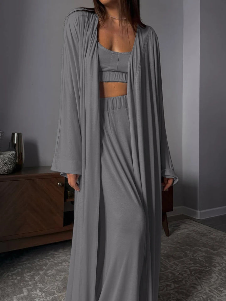 Conjunto gris de casa con kimono largo