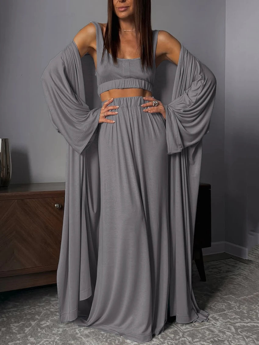 Conjunto gris de casa con kimono largo