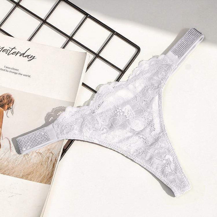 Tanga de encaje con tiras brillantes-Laurene.es