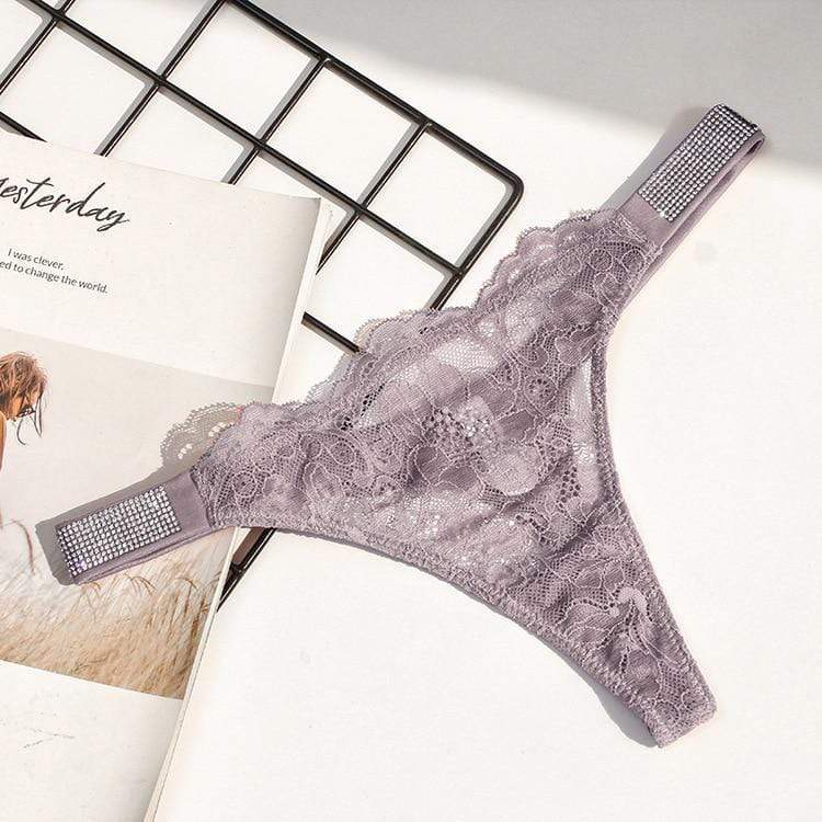 Tanga de encaje con tiras brillantes-Laurene.es