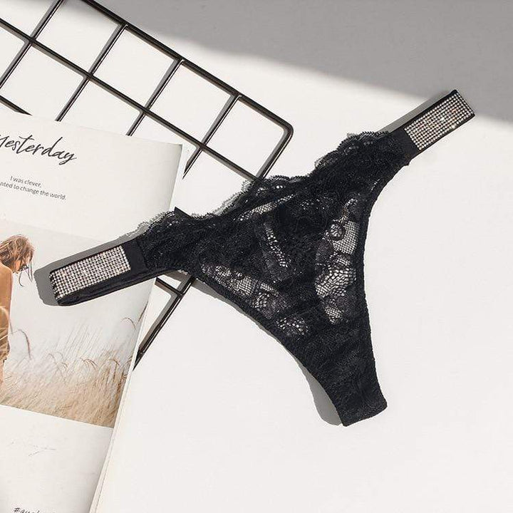 Tanga de encaje con tiras brillantes-Laurene.es