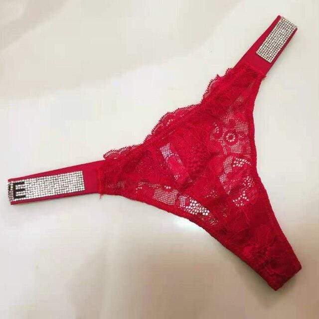 Tanga de encaje con tiras brillantes-Laurene.es