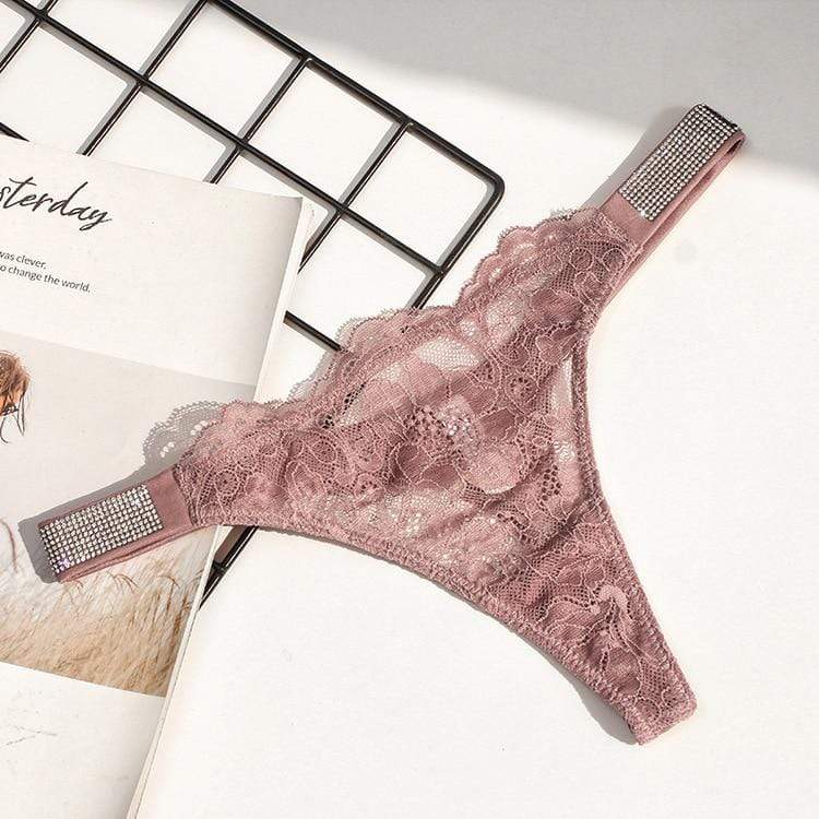 Tanga de encaje con tiras brillantes-Laurene.es