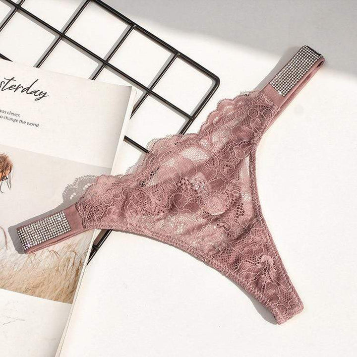 Tanga de encaje con tiras brillantes-Laurene.es