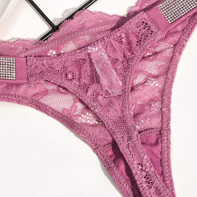 Tanga de encaje con tiras brillantes-Laurene.es