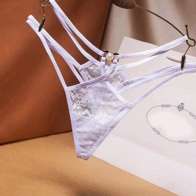 Tanga de encaje con tiras laterales dobles-Laurene.es
