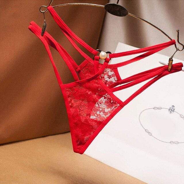 Tanga de encaje con tiras laterales dobles-Laurene.es