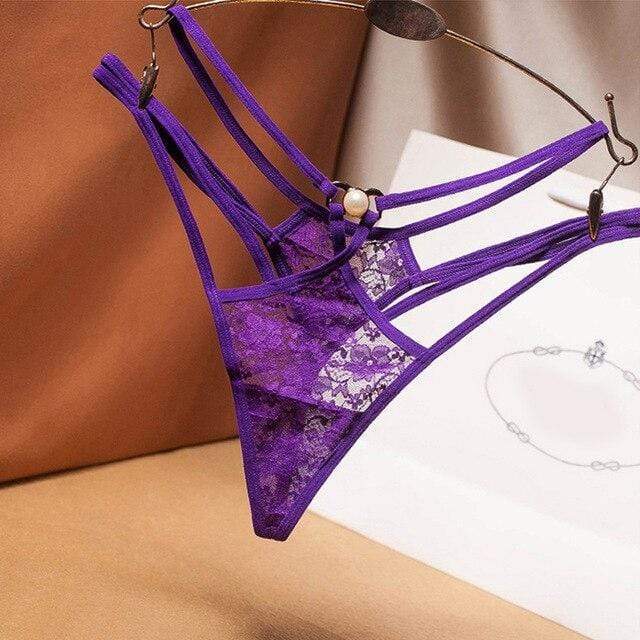 Tanga de encaje con tiras laterales dobles-Laurene.es