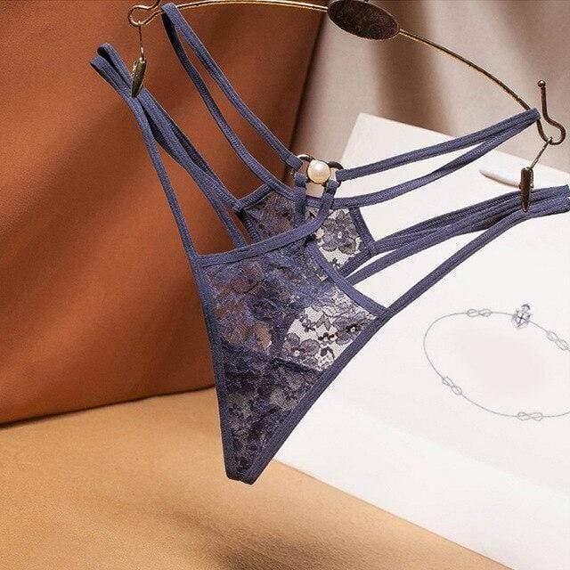 Tanga de encaje con tiras laterales dobles-Laurene.es