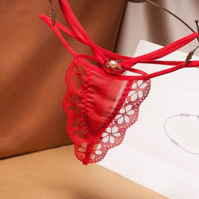 Tanga de malla con ribete de volante-Laurene.es