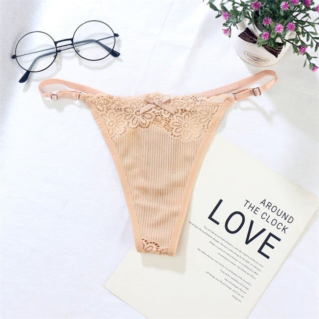 Tanga de punto acanalado con encaje-Laurene.es
