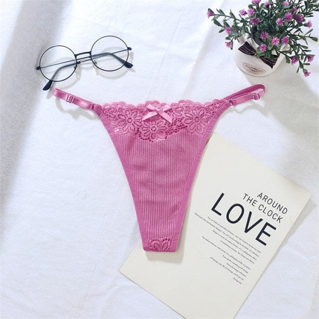 Tanga de punto acanalado con encaje-Laurene.es