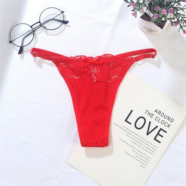 Tanga de punto acanalado con encaje-Laurene.es