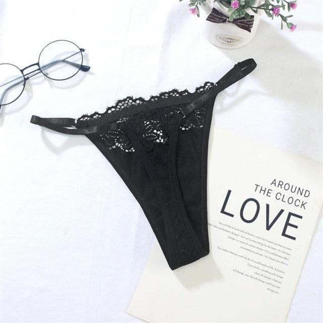 Tanga de punto acanalado con encaje-Laurene.es