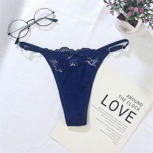 Tanga de punto acanalado con encaje-Laurene.es