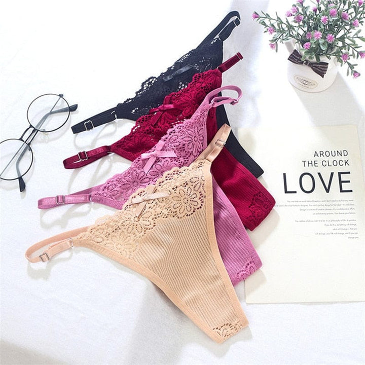 Tanga de punto acanalado con encaje-Laurene.es