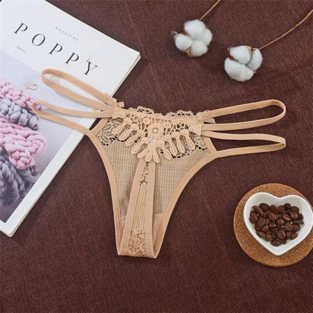 Tanga de punto acanalado con tiras dobles-Laurene.es