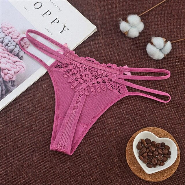 Tanga de punto acanalado con tiras dobles-Laurene.es