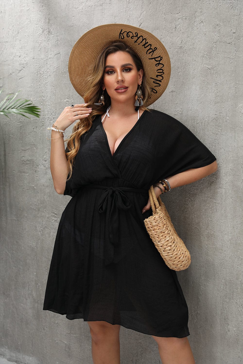 Vestido de playa plus size con escote en V-Laurene.es