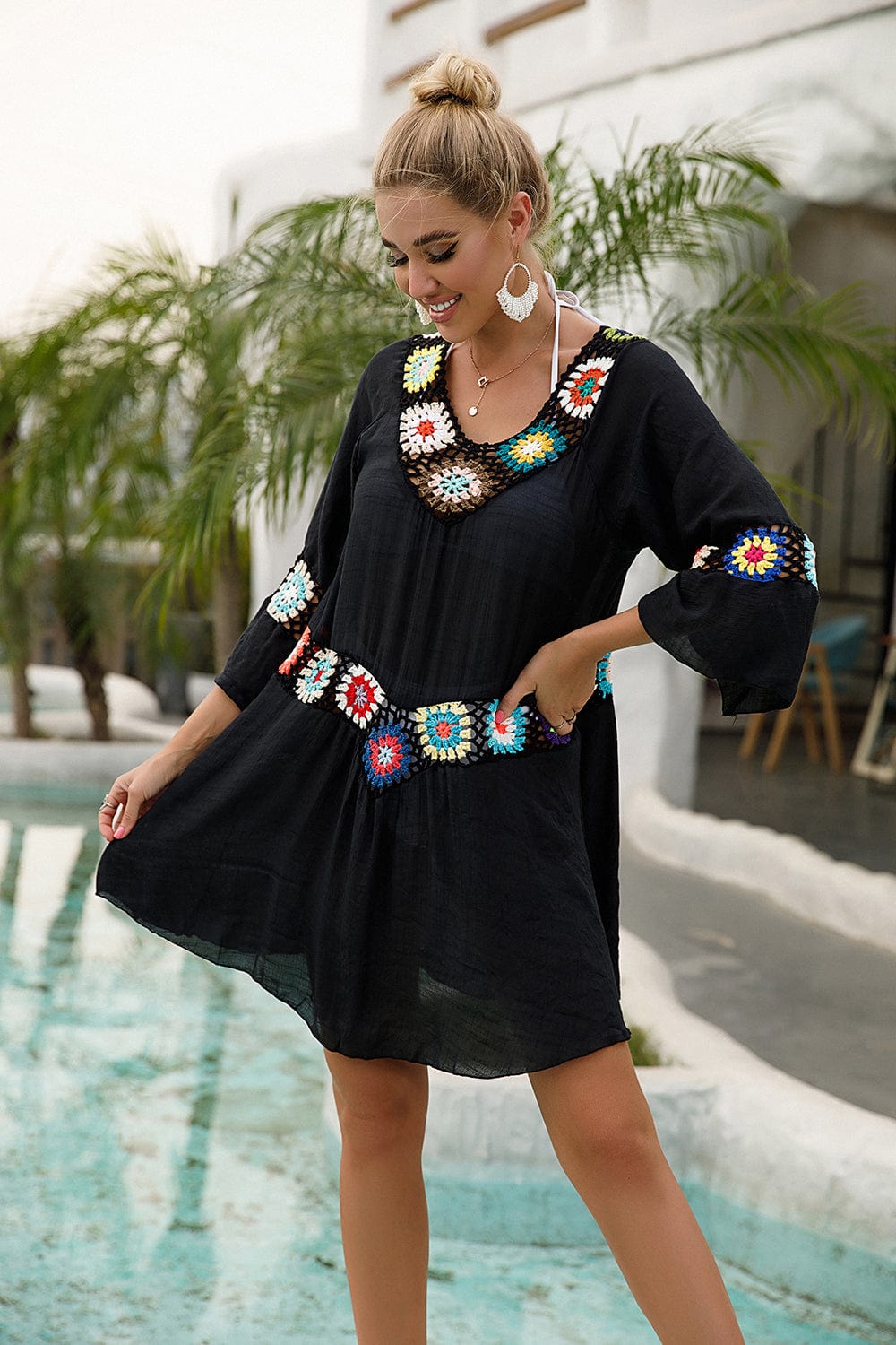 Vestido playero de corte amplio con bordado-Laurene.es