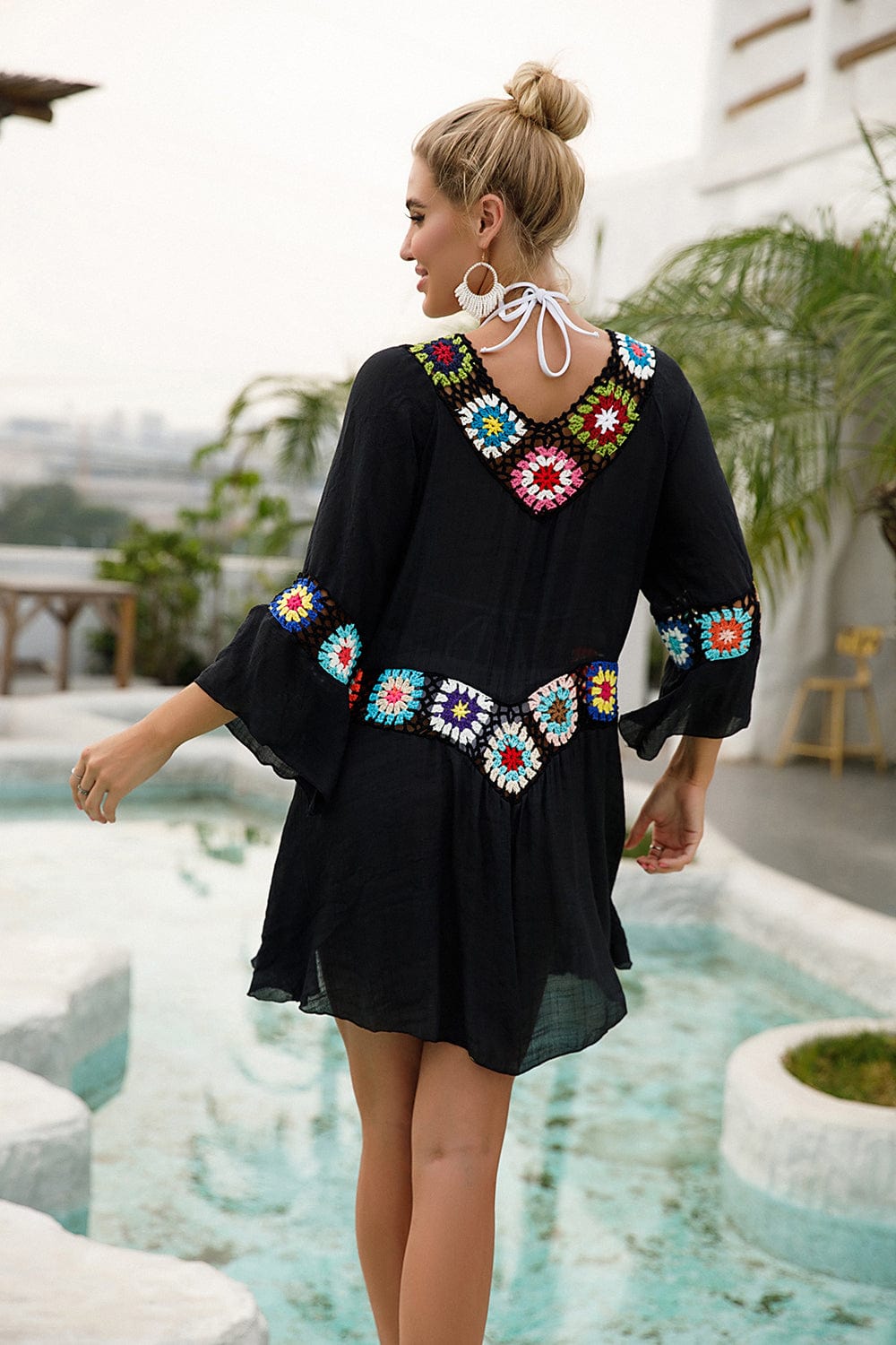 Vestido playero de corte amplio con bordado-Laurene.es