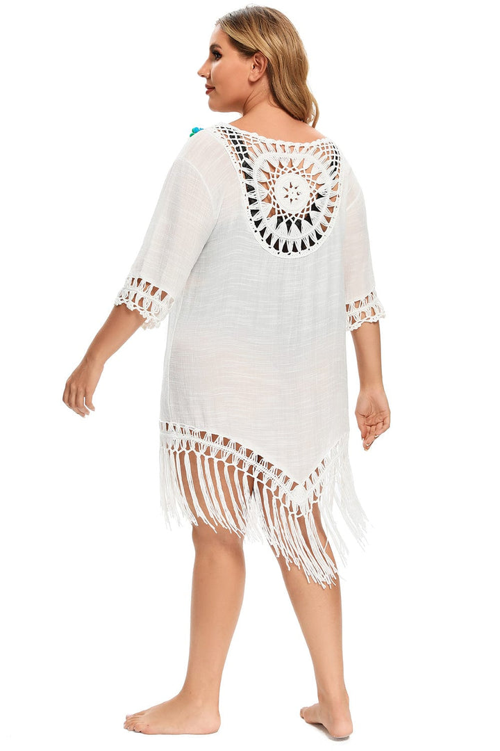 Vestido playero plus size con flecos-Laurene.es