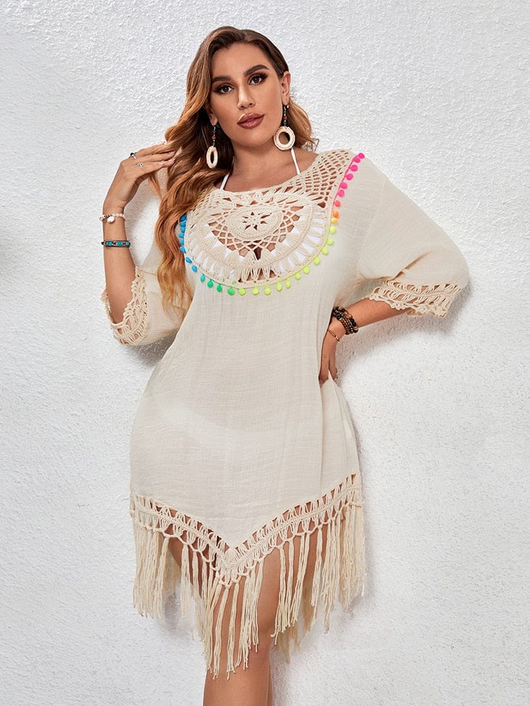Vestido playero plus size con flecos-Laurene.es