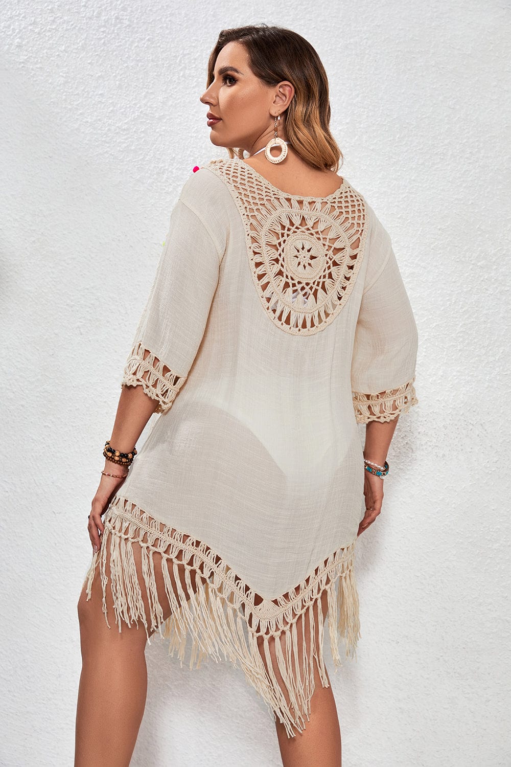 Vestido playero plus size con flecos-Laurene.es