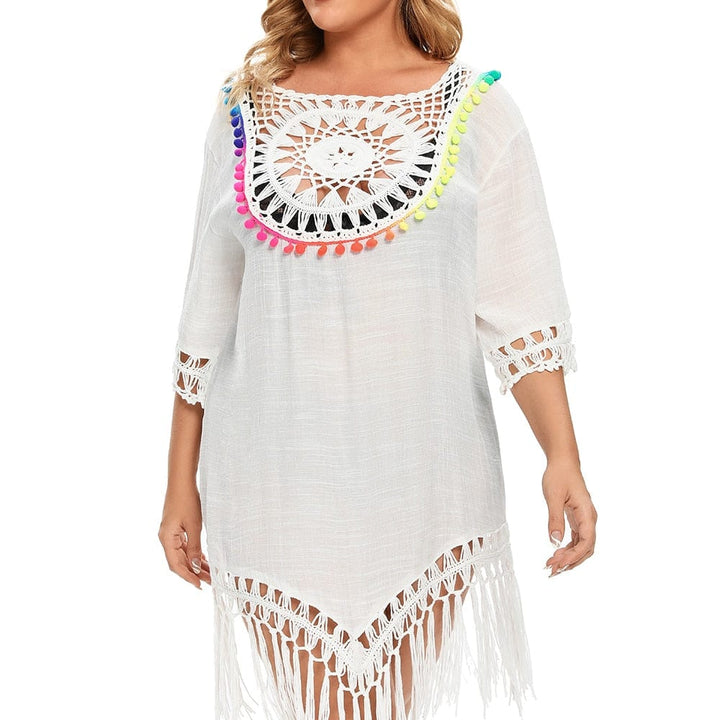 Vestido playero plus size con flecos-Laurene.es