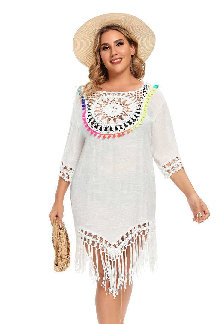Vestido playero plus size con flecos-Laurene.es