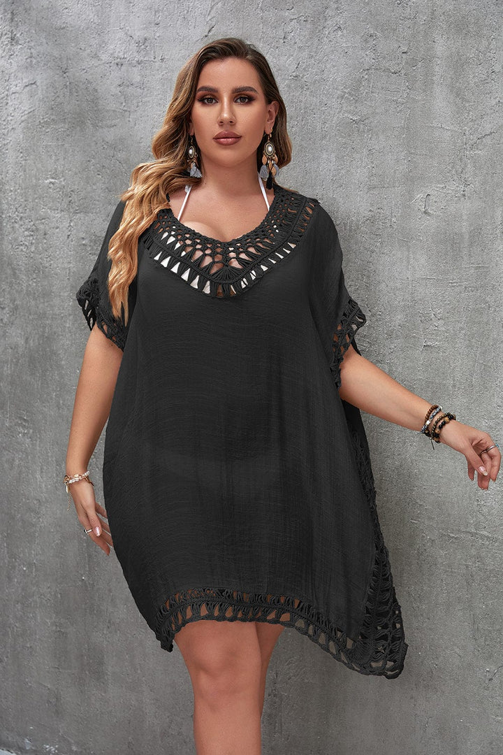 Vestido playero plus size con manga corta-Laurene.es
