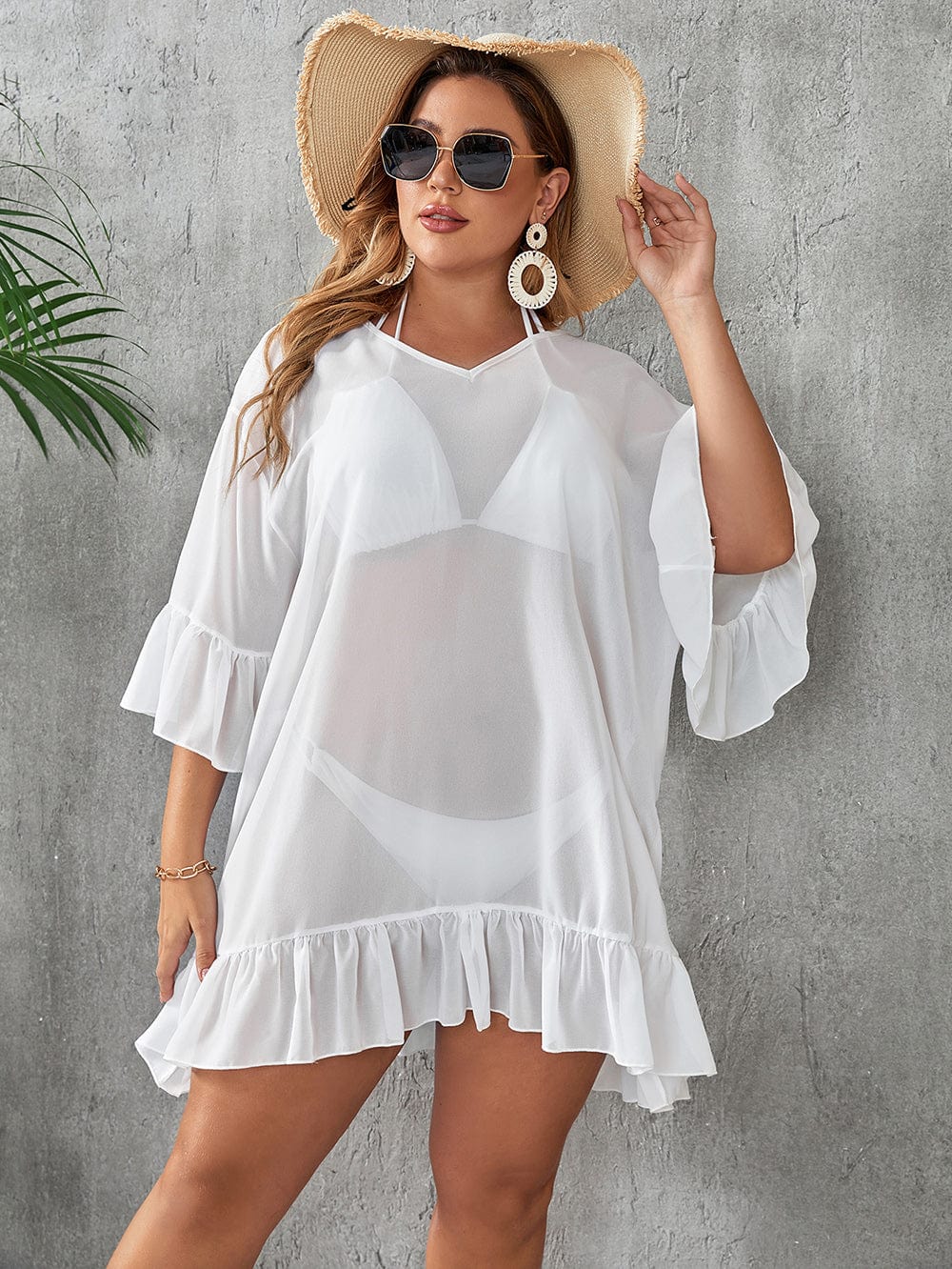 Vestido playero plus size de tejido transparente-Laurene.es
