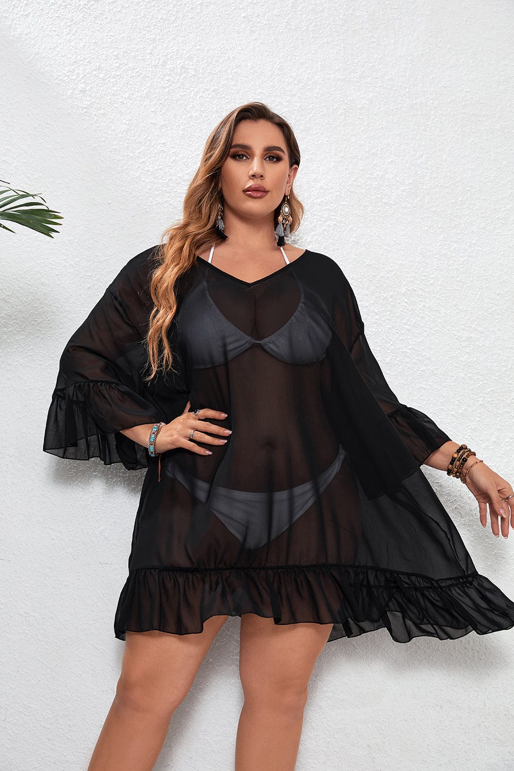 Vestido playero plus size de tejido transparente-Laurene.es