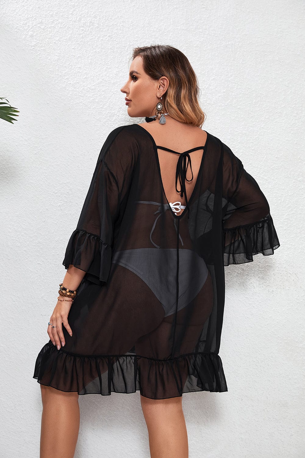 Vestido playero plus size de tejido transparente-Laurene.es