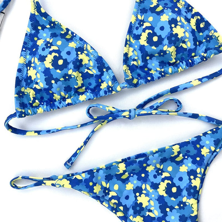 Biquini azul con motivo floral Ronnie-Laurene.es