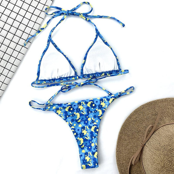 Biquini azul con motivo floral Ronnie-Laurene.es